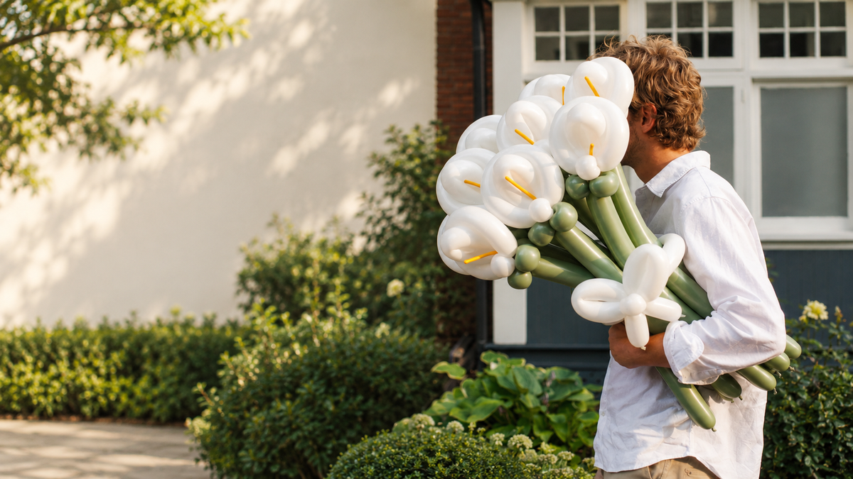 An armful of white calla-lily balloon flowers
