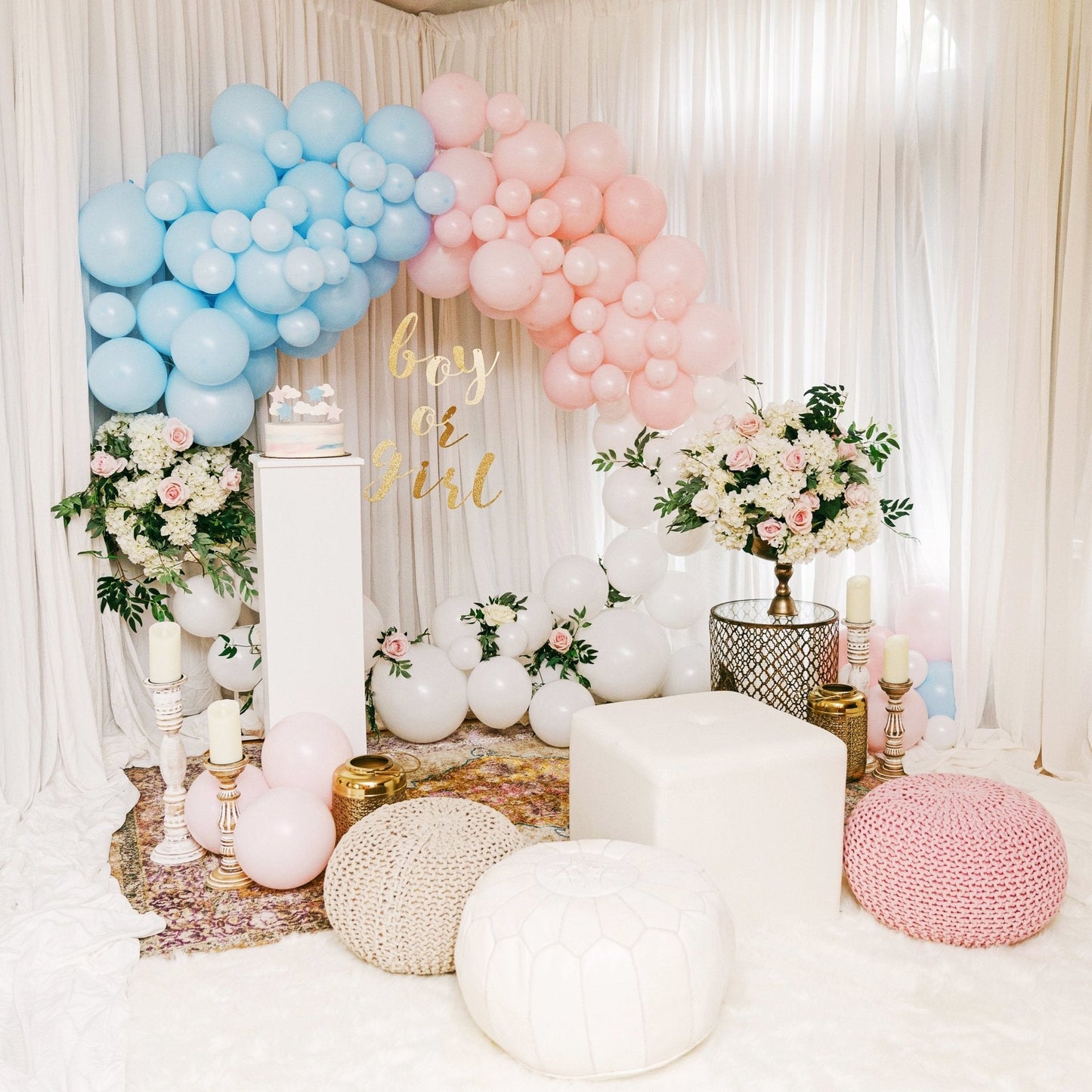 Pastel Gender Reveal Balloon Garland Kit | Pink Blue and White DIY Arch