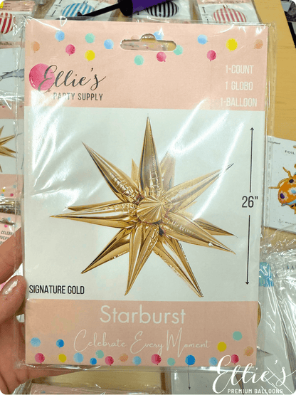 Gold Starburst Cluster Balloon | 12-Point Metallic Foil Star