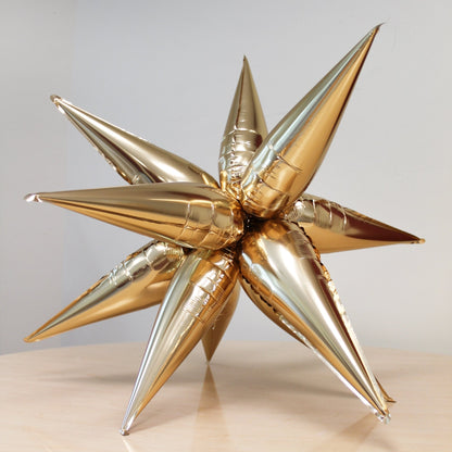 Gold Starburst Cluster Balloon | 12-Point Metallic Foil Star