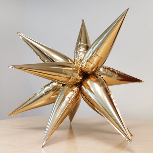 Gold Starburst Cluster Balloon | 12-Point Metallic Foil Star