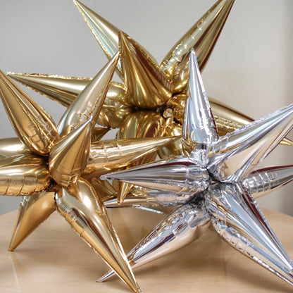 Gold Starburst Cluster Balloon | 12-Point Metallic Foil Star